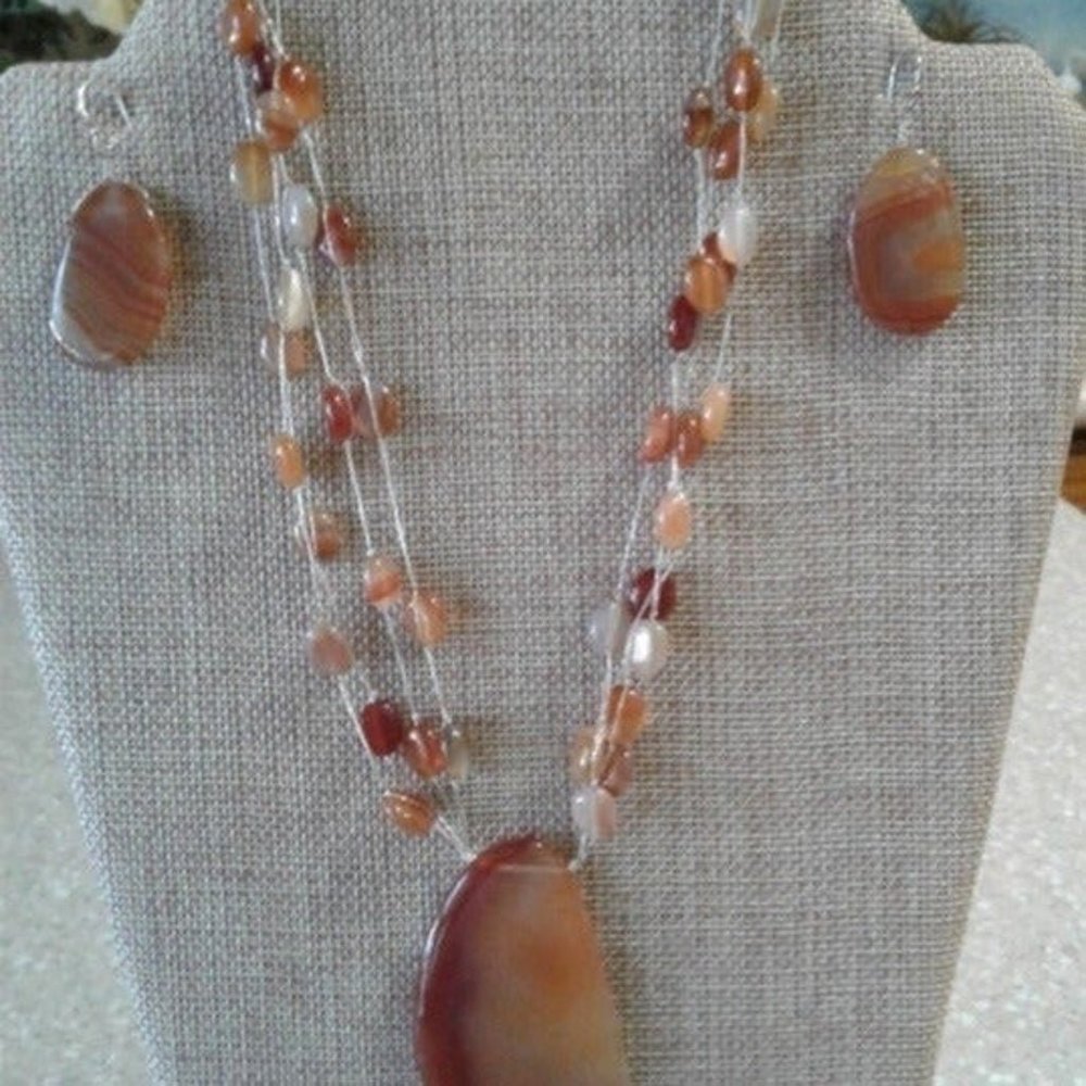 Rust Agate Necklace & Earring Set NWOT